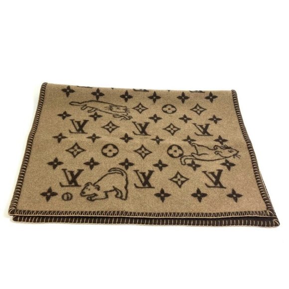 Authentic LOUIS VUITTON MP2260 Couverture Small Cat Gram blanket Wool / Cashmere - Picture 1 of 8